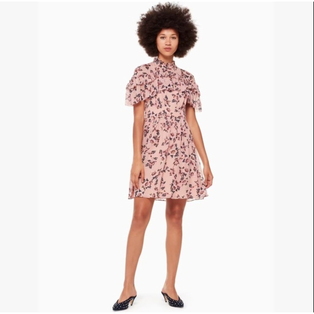 Kate Spade New York Prairie Rose Silk Ruffle Mini Dress Coquette Size 00